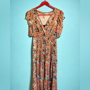 SO Cocoon Floral Print A-Line Midi Dress With Black Lining Slip